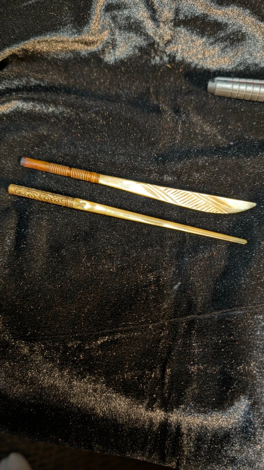 ✒️ Vintage 1880's-1920's Mother‑of‑Pearl Letter Opener & Stylus Set –Gold Detail
