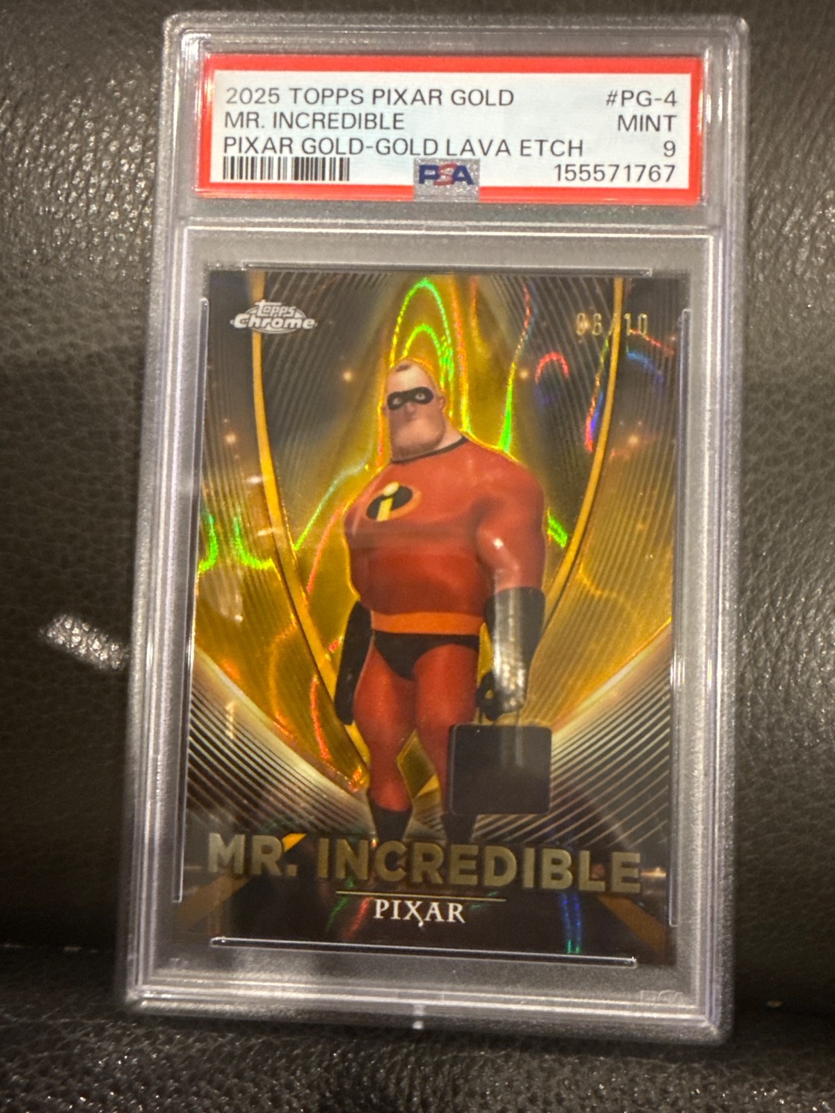 2025 Topps Pixar Gold Mr.Incredible Pixar Gold #PG-4 Gold Lava Etch /10 PSA 7