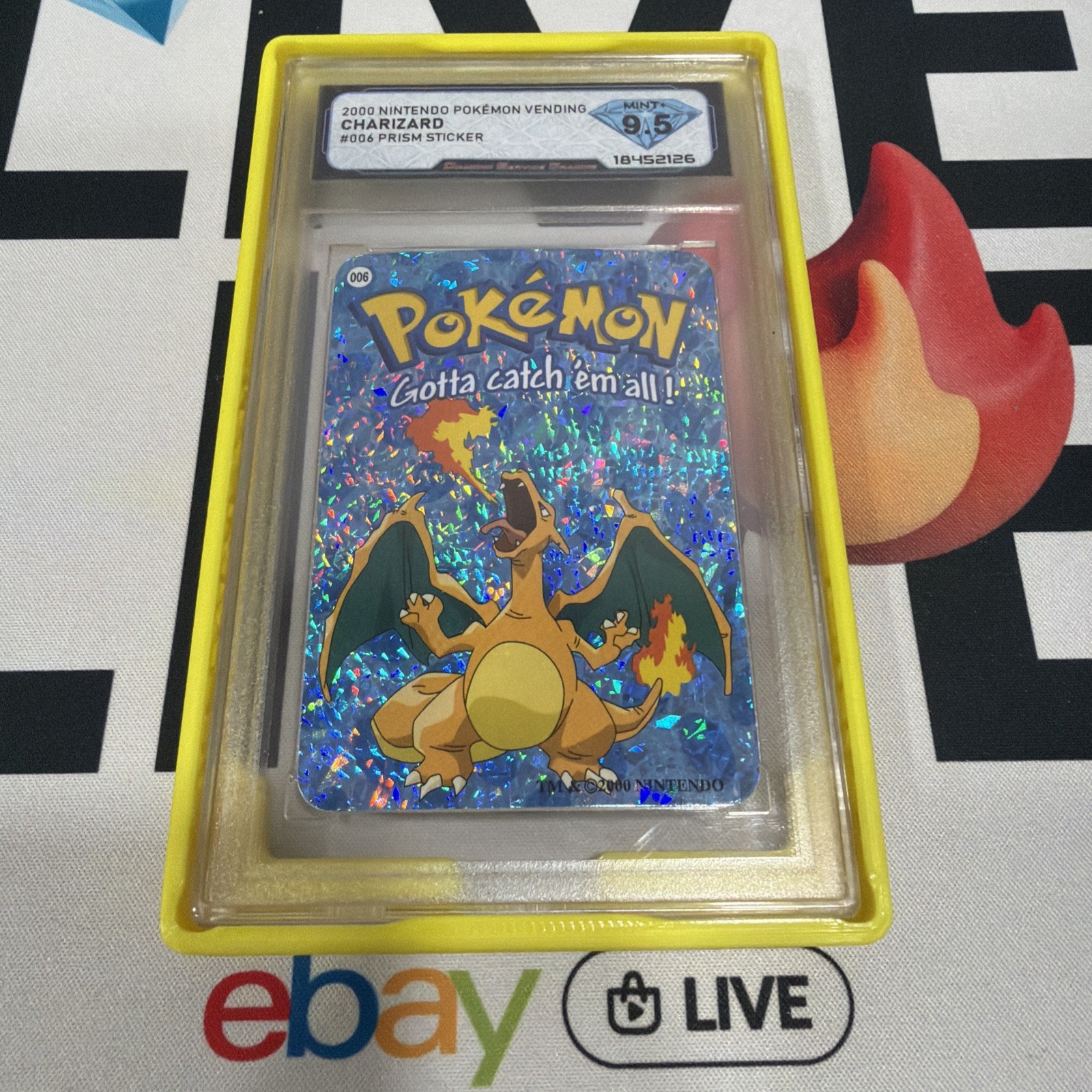 2000 Charizard Pokemon #6 Blue Prism - Holo Vending Sticker DSG 9.5