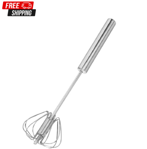 Rotary Hand Push Egg Whisk, Stainless Steel Mixer for Whisking Beating Frothing