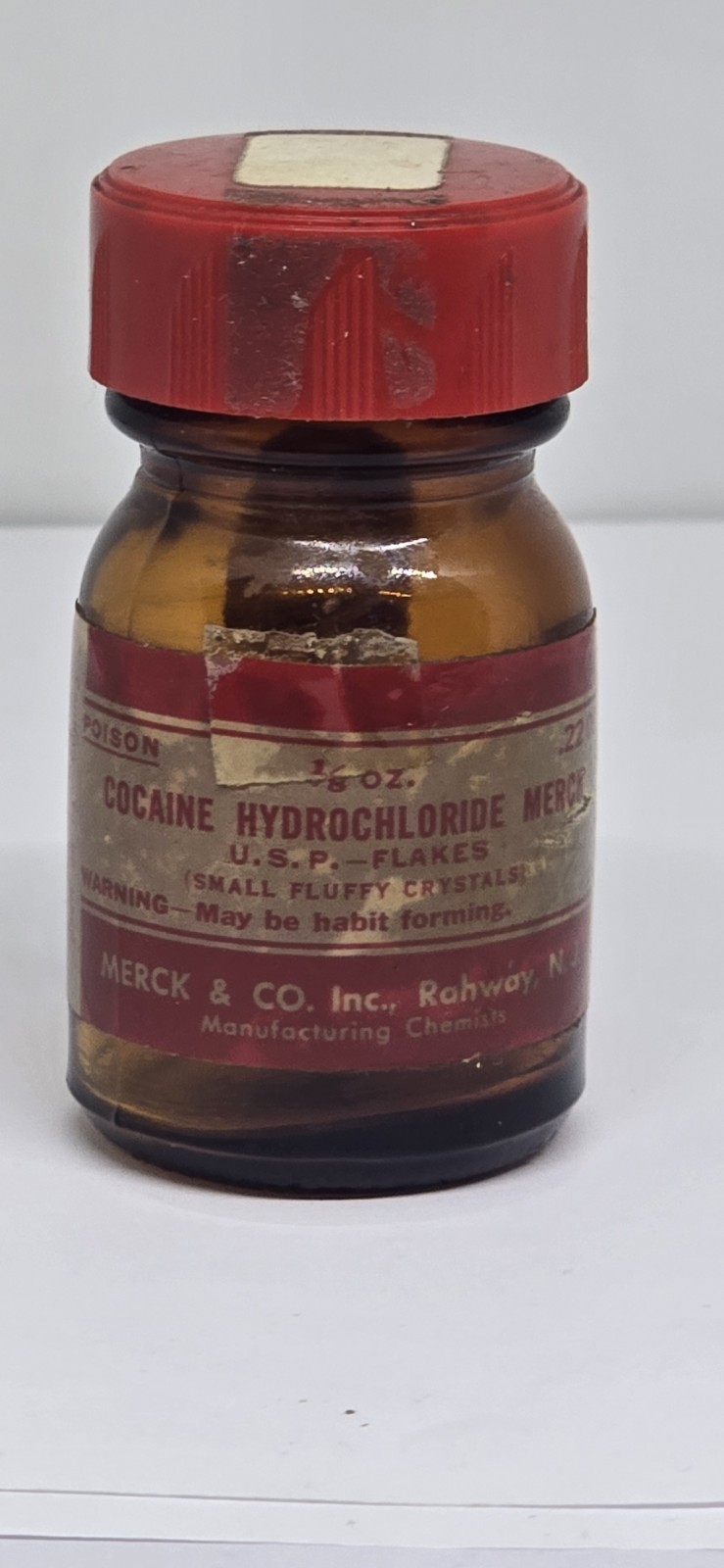 Vintage Merck & Co. Cocaine Hydrochloride U.S.P. Flakes Empty Bottle