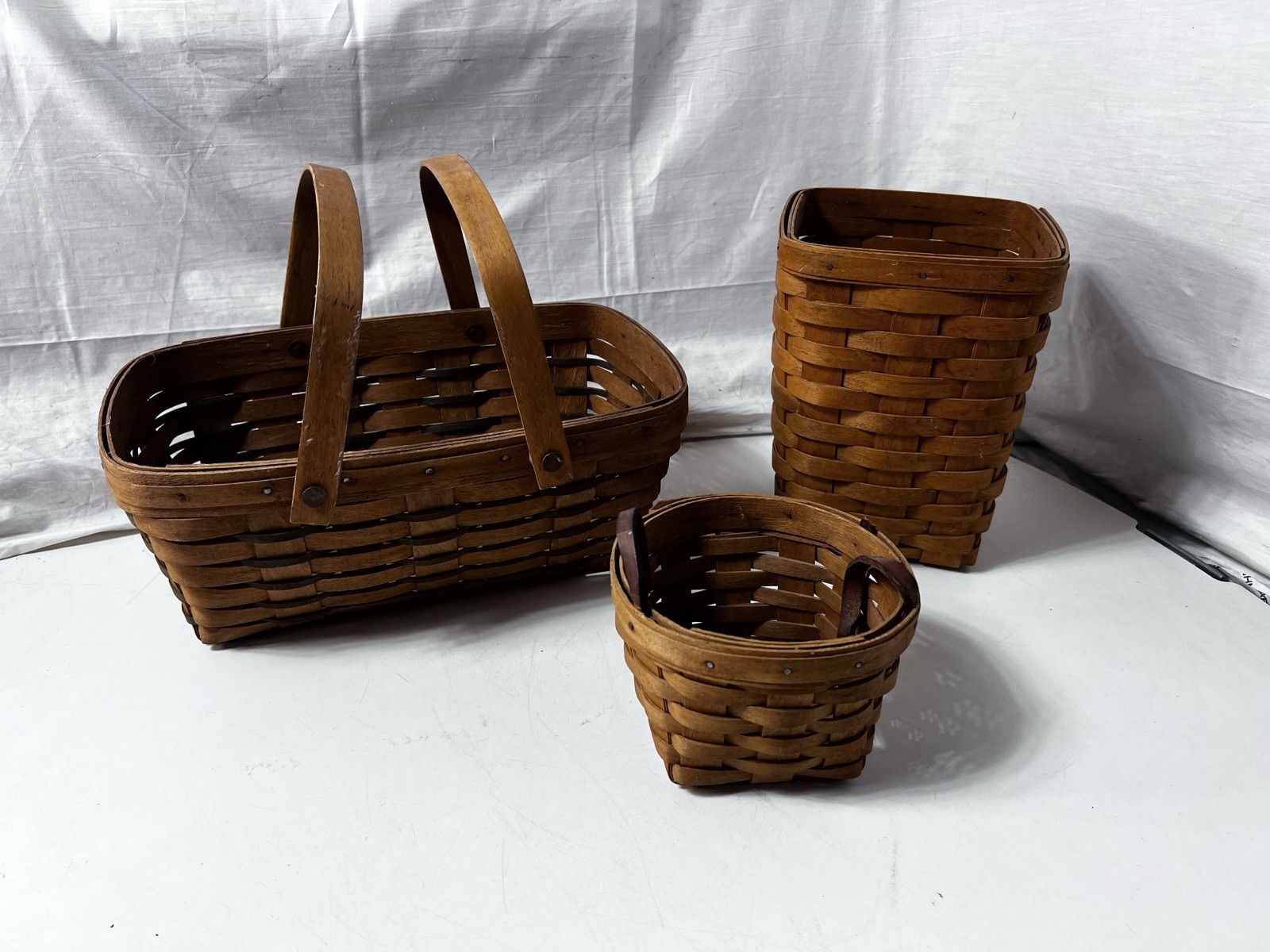 set of 3 Longaberger Baskets 1992 & 1994:  13x8, 8x6, 4x5