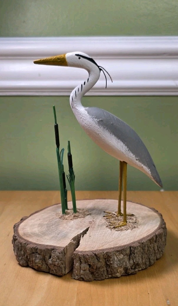 OOAK Hand Carved & Painted Great Blue Heron Decoy - Dale Phillips 