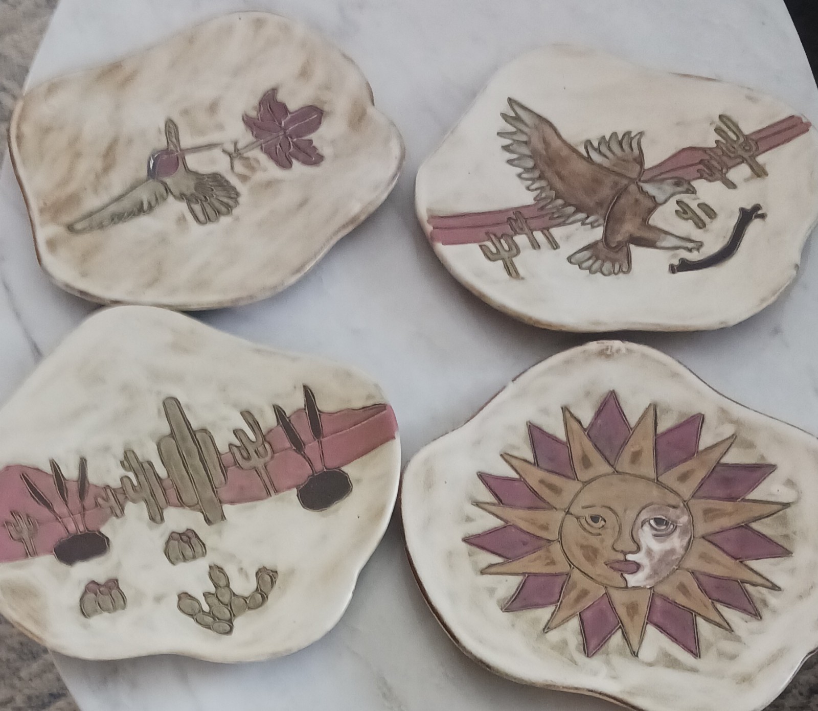 Design  By MARA Mexico Pottery Stoneware  Set /4 Dinner Plates Unique Art Images