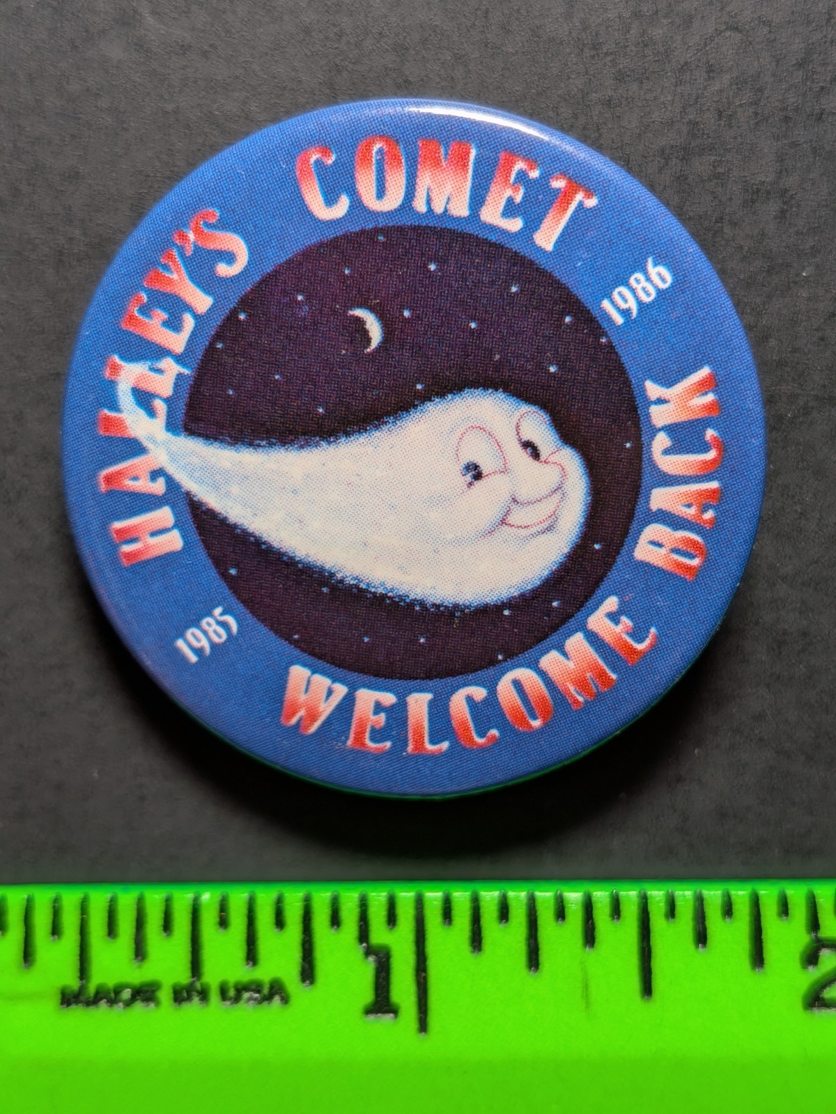 Vintage 1986 Hayley\'s Comet Welcome Back Pinback Pin