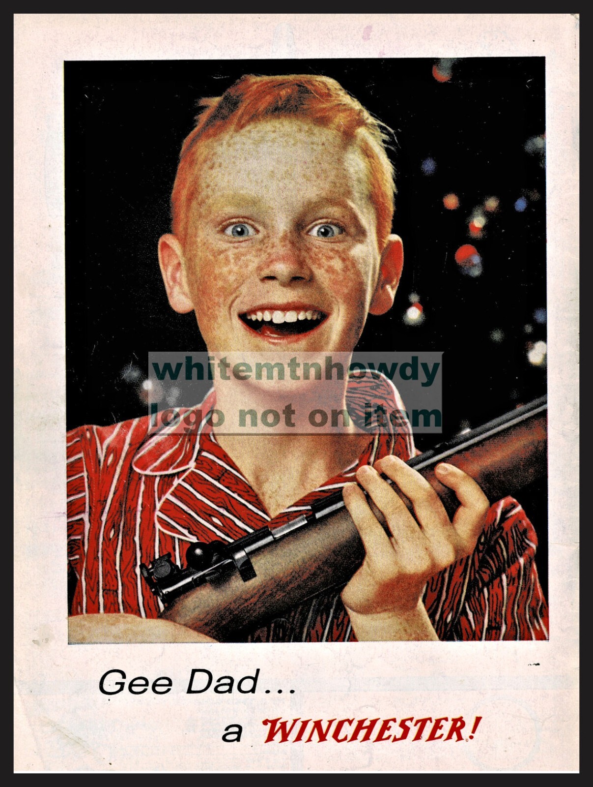 1960 WINCHESTER Rifle Christmas AD All American Boy Receives First Winchester