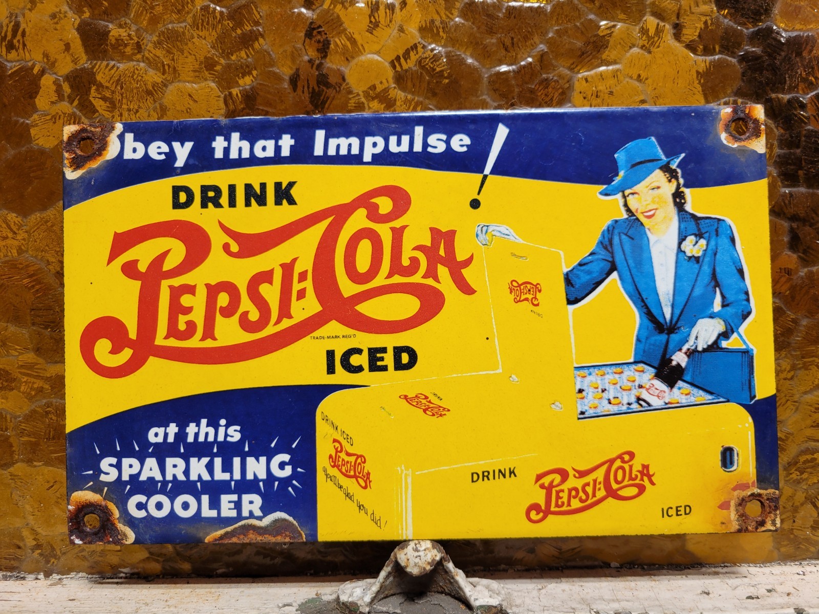 VINTAGE PEPSI-COLA PORCELAIN SIGN SODA POP BEVERAGE ICE COOLER RESTAURANT DRINK