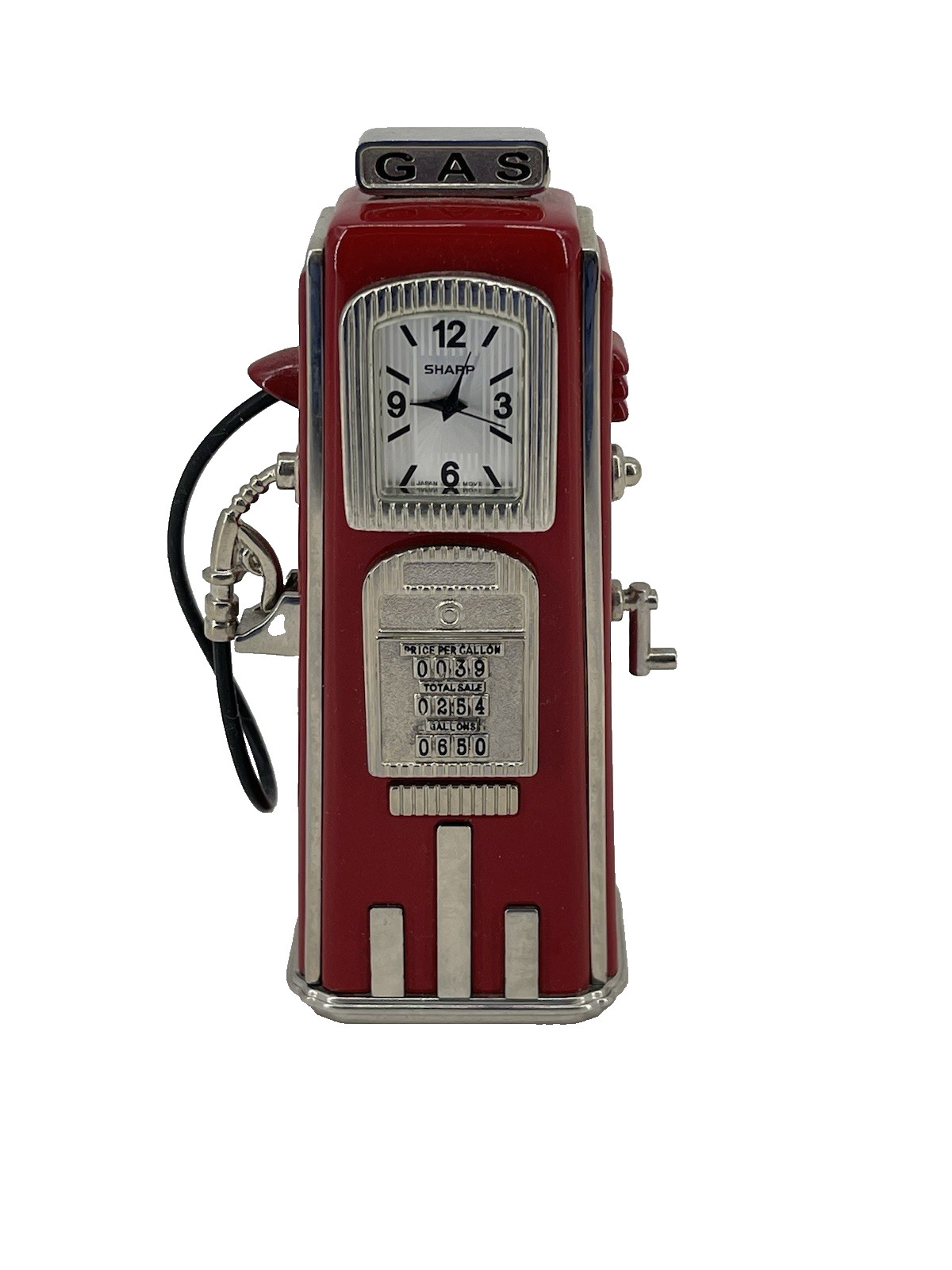 Sharp Vintage Gas Pump Quartz Desk Clock Red Metal Japan Retro Service Station