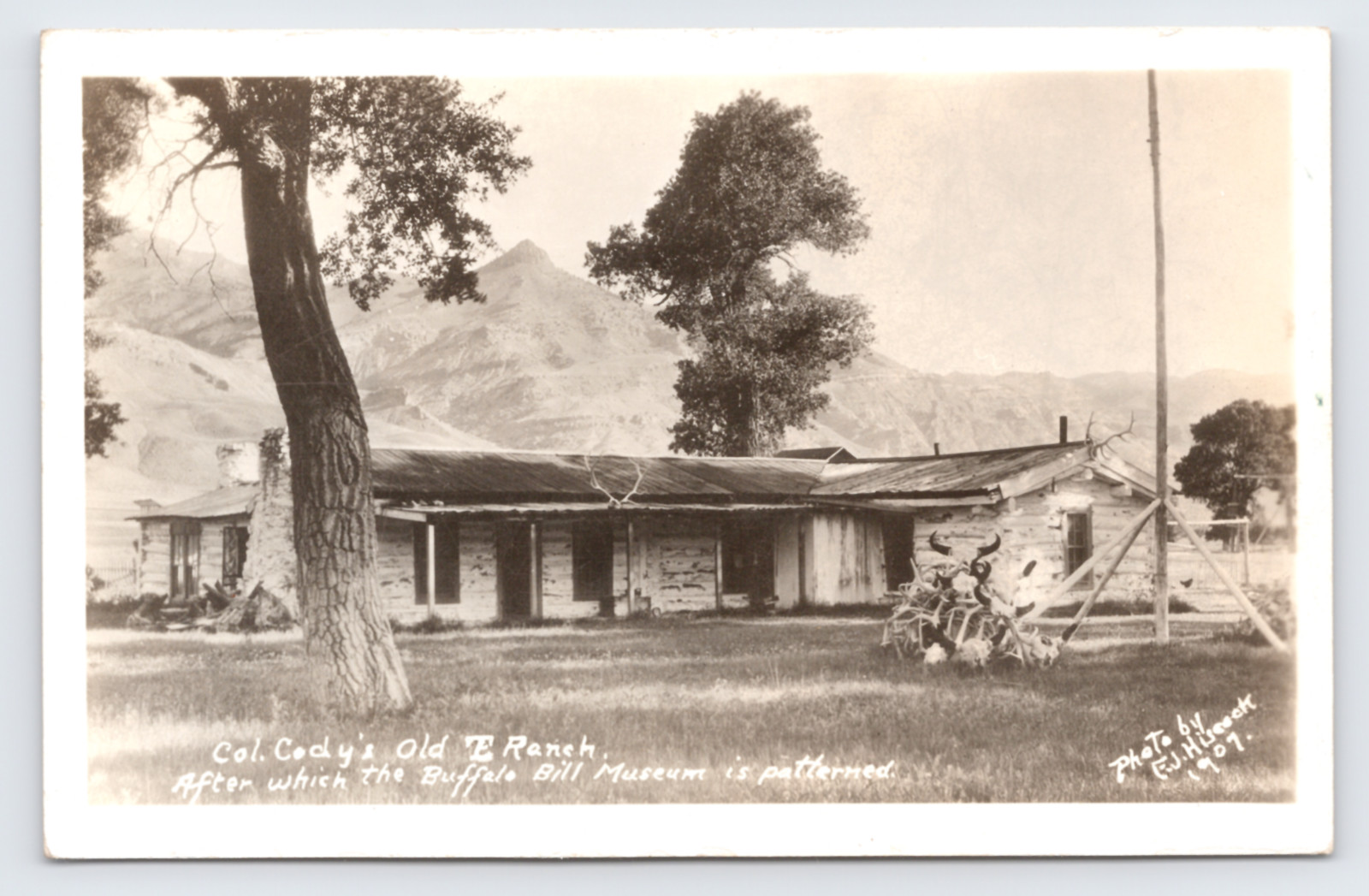c1938 Col. Cody’s TE Ranch RPPC Cody WY Buffalo Bill Museum Antlers & Skulls