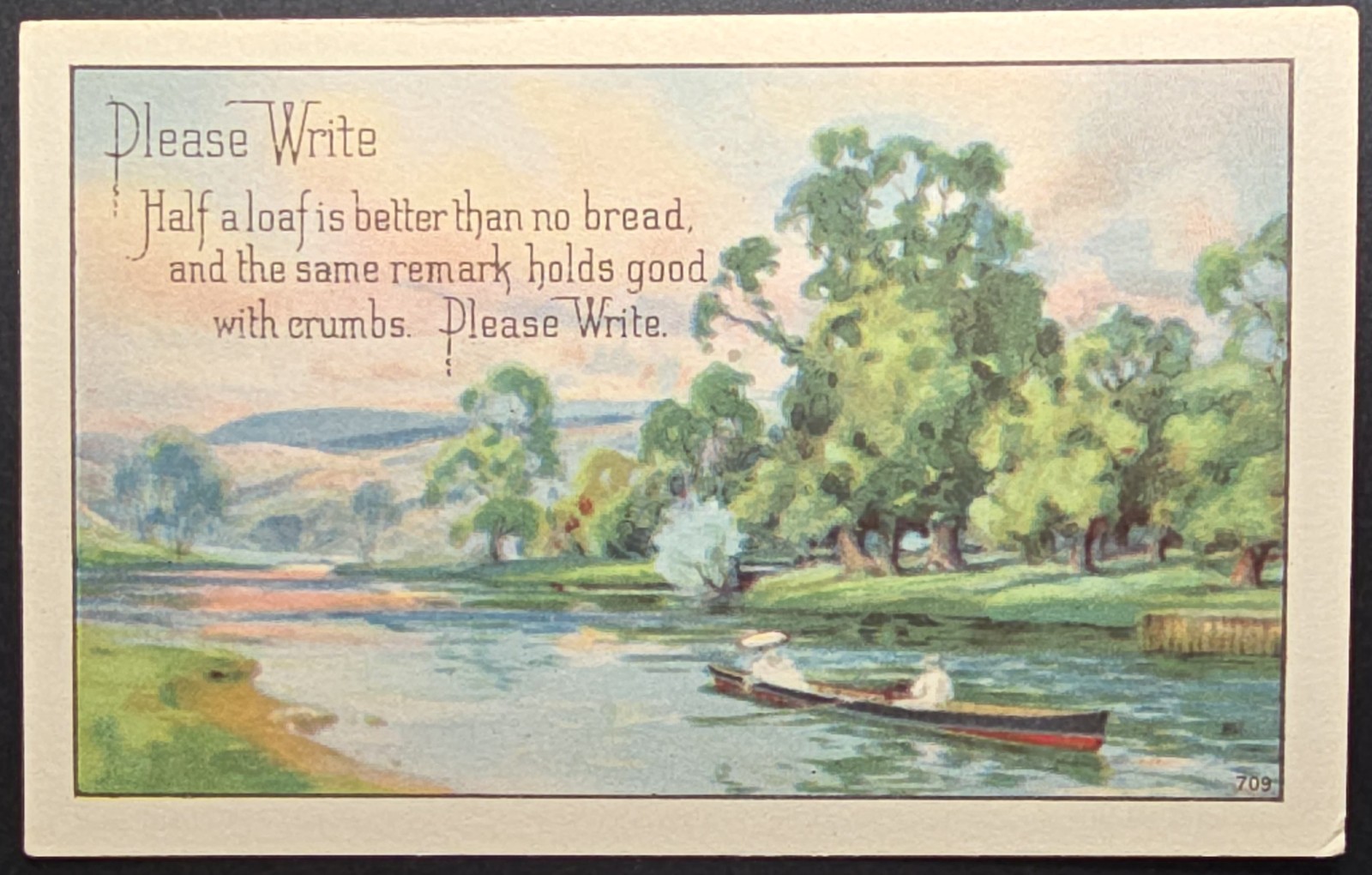Please Write Half Loaf Saying River Scene Early 1910s Postcard Series 709