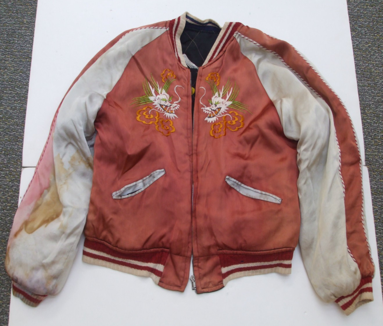 Vintage 1950s Korean War Sukajan Souvenir Reversible Velour Japan Map Jacket