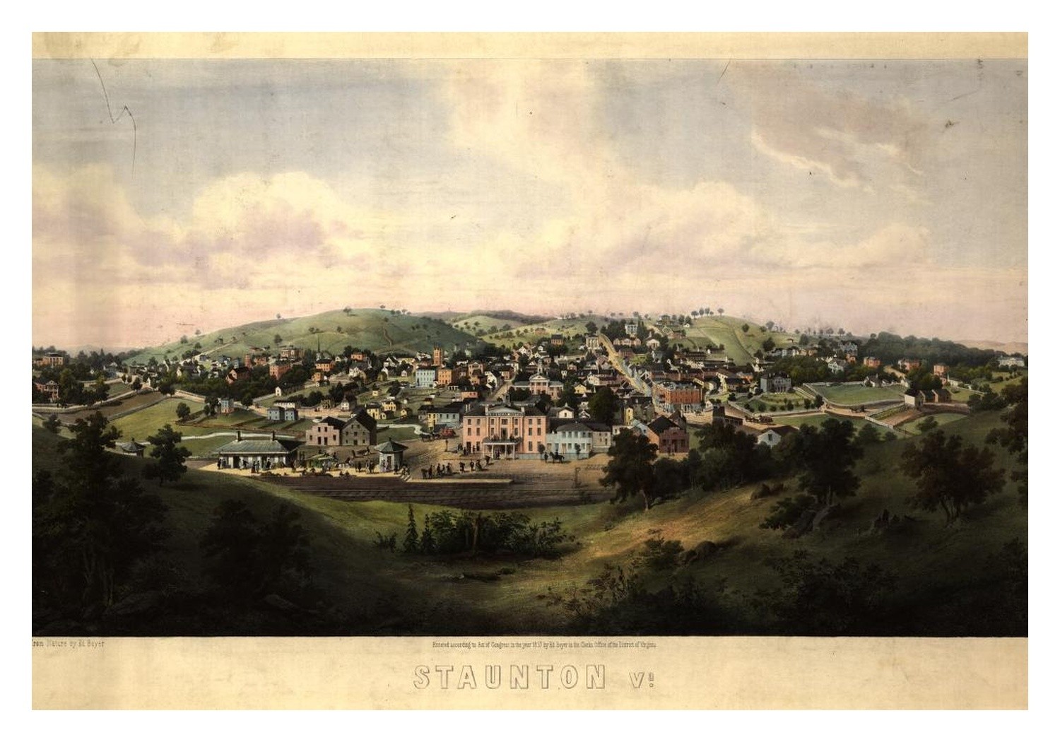 Staunton Virginia Bird's-Eye View Standard Postcard