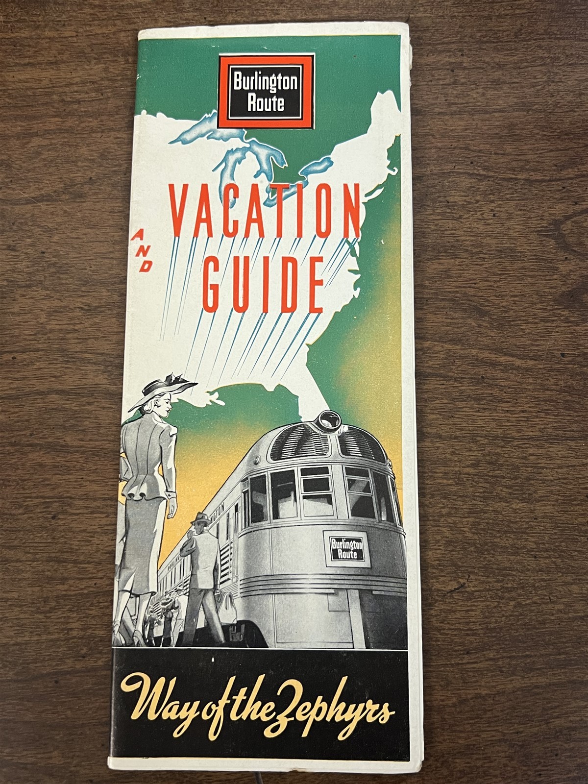 1938 Burlington Route Way of the Zephyrs Vacation Guide Brochure & Large Map
