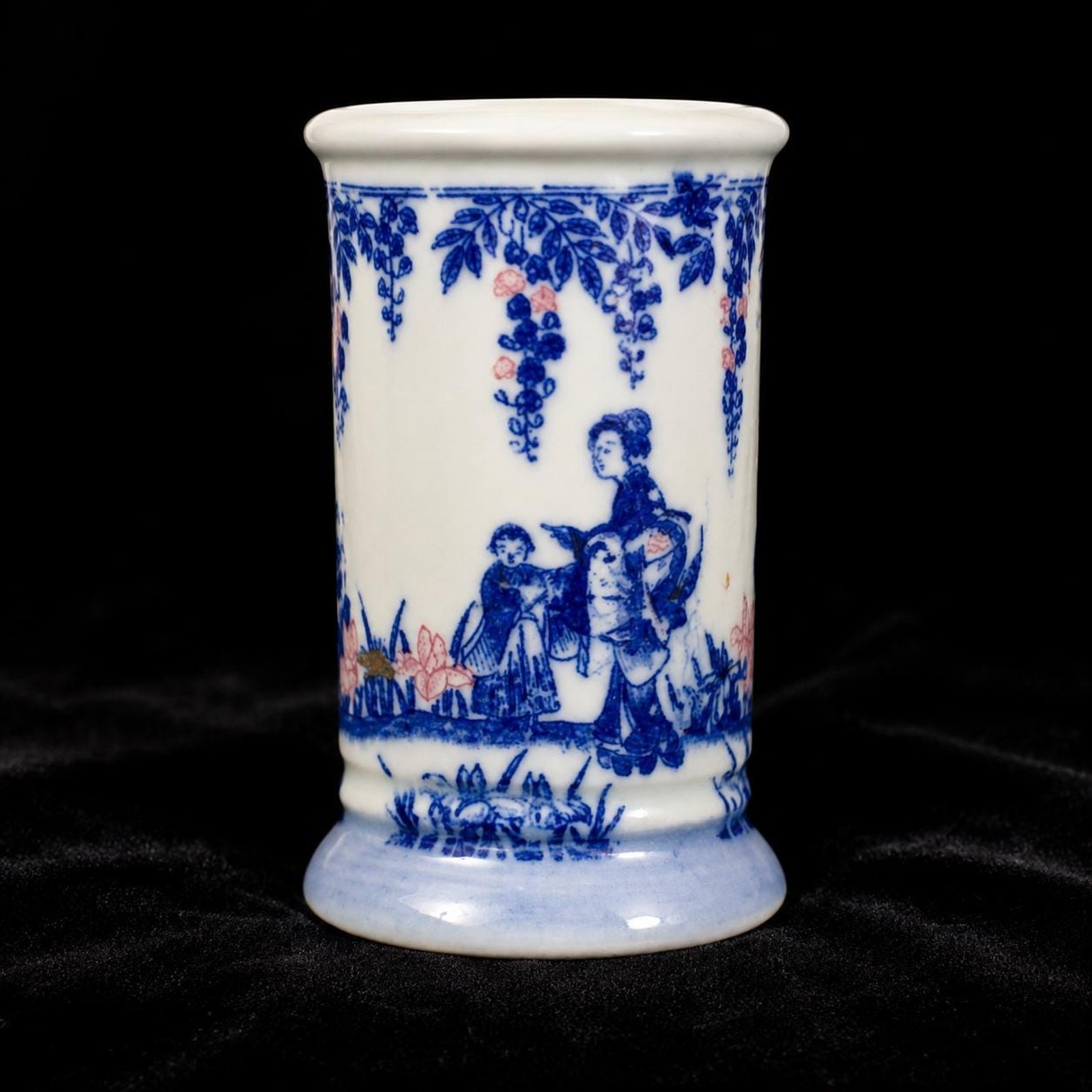Vintage Blue & White Porcelain Brush Pot Asian Scene – Decorative Ceramic Vessel