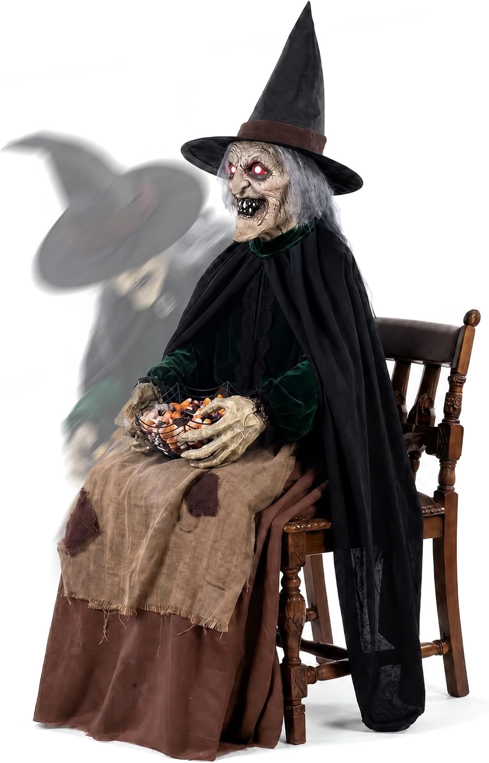 4.6 FT Animated Wicked Witch w/LED Glowing Eyes Halloween Animatronic Prop