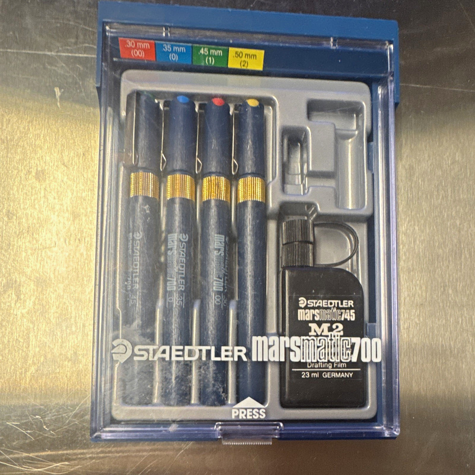 Staedtler Marsmatic 700 Technical Pen Set w/ 745 Drafting Film & Ink Bottle Staedtler Marsmatic 700 Technical Pen Set w/ 745 Drafting Film & Ink Bottle