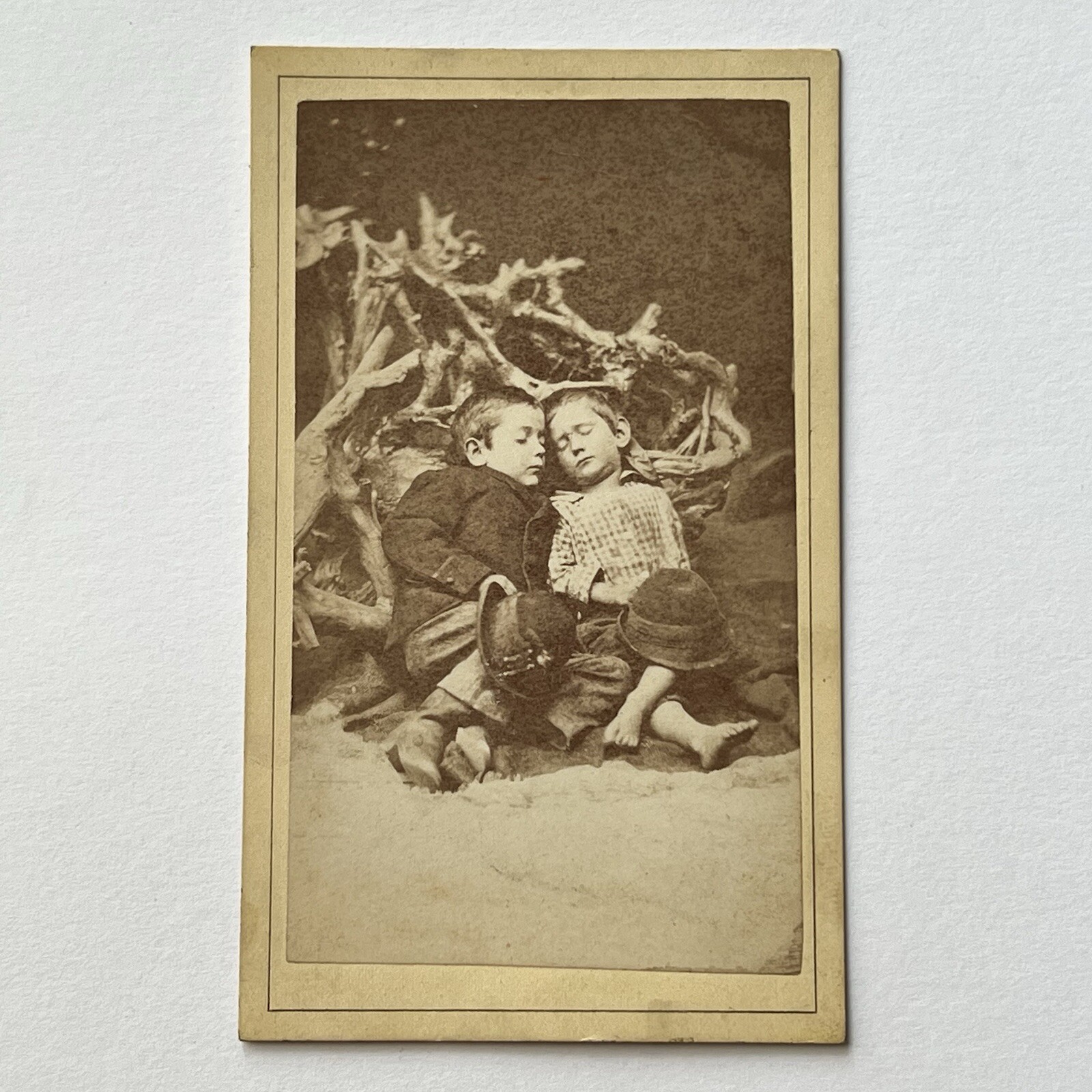 Antique CDV Photograph Little Boys Lying Sleep Post Mortem Odd McConnelsville OH