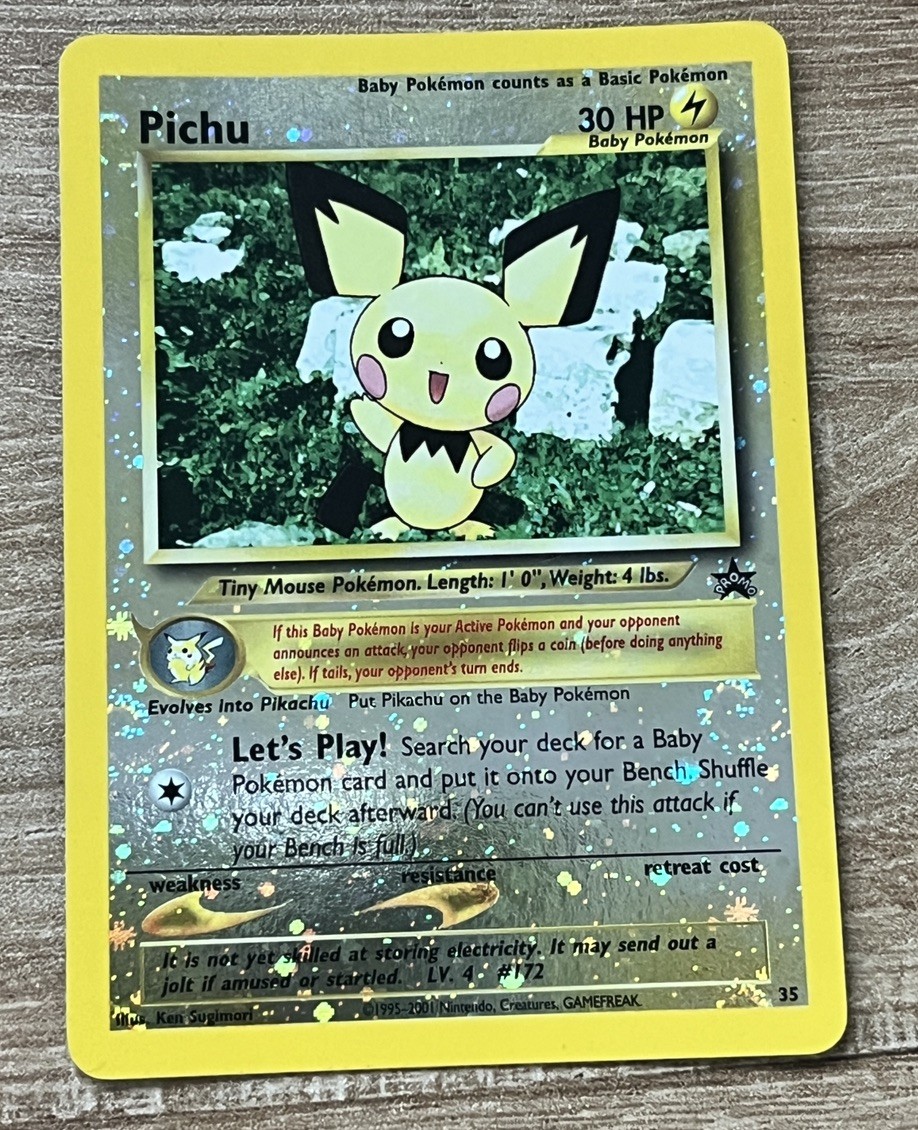 Pokemon 2001 Black Star Promo #35 Pichu Reverse Holo, WOTC Vintage English NM