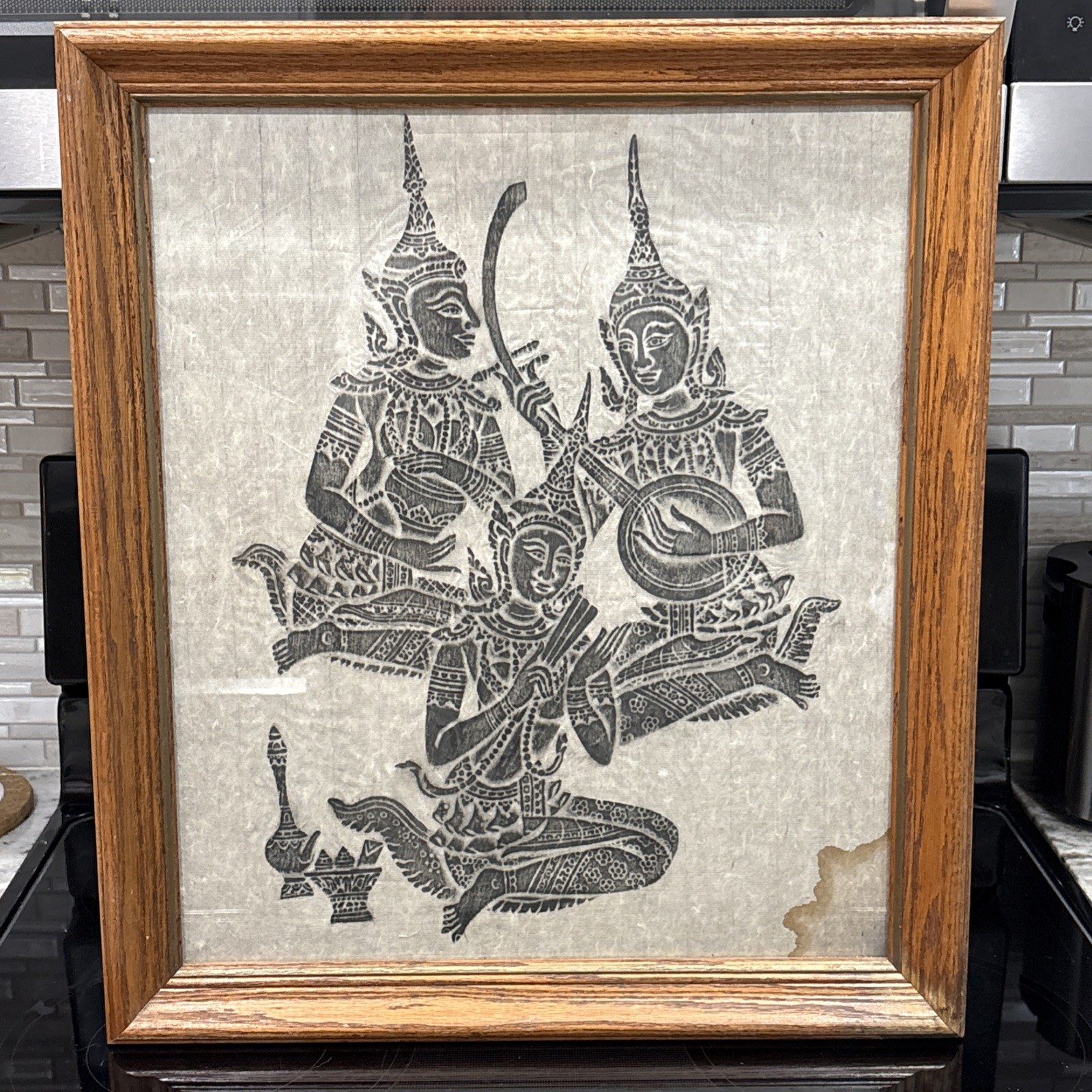 Antique Thai Temple Charcoal Rubbing Rice Paper Musicians Ramakien Art Cambodian