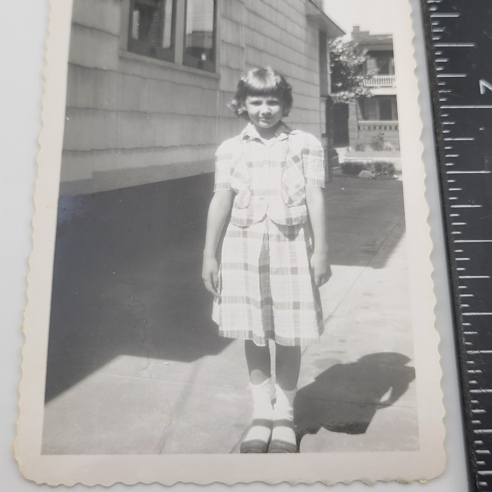 Girl Wearing Nice Plaid Dress with Unique Top Fashion Portrait Vintage Photo