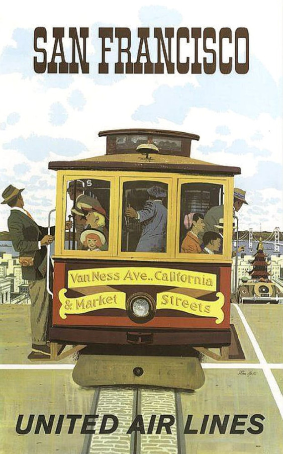 Vintage San Francisco United Airlines Travel Advertisement Poster