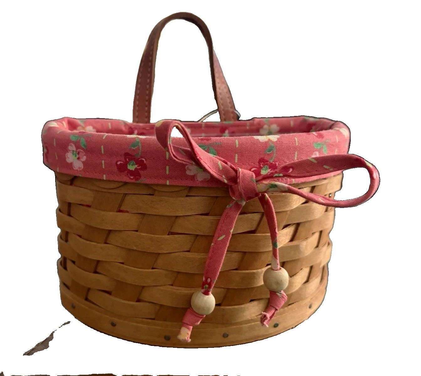 Longaberger 2006 Small Scalloped Pocket Basket Trio - Pink Floral Liner KEK