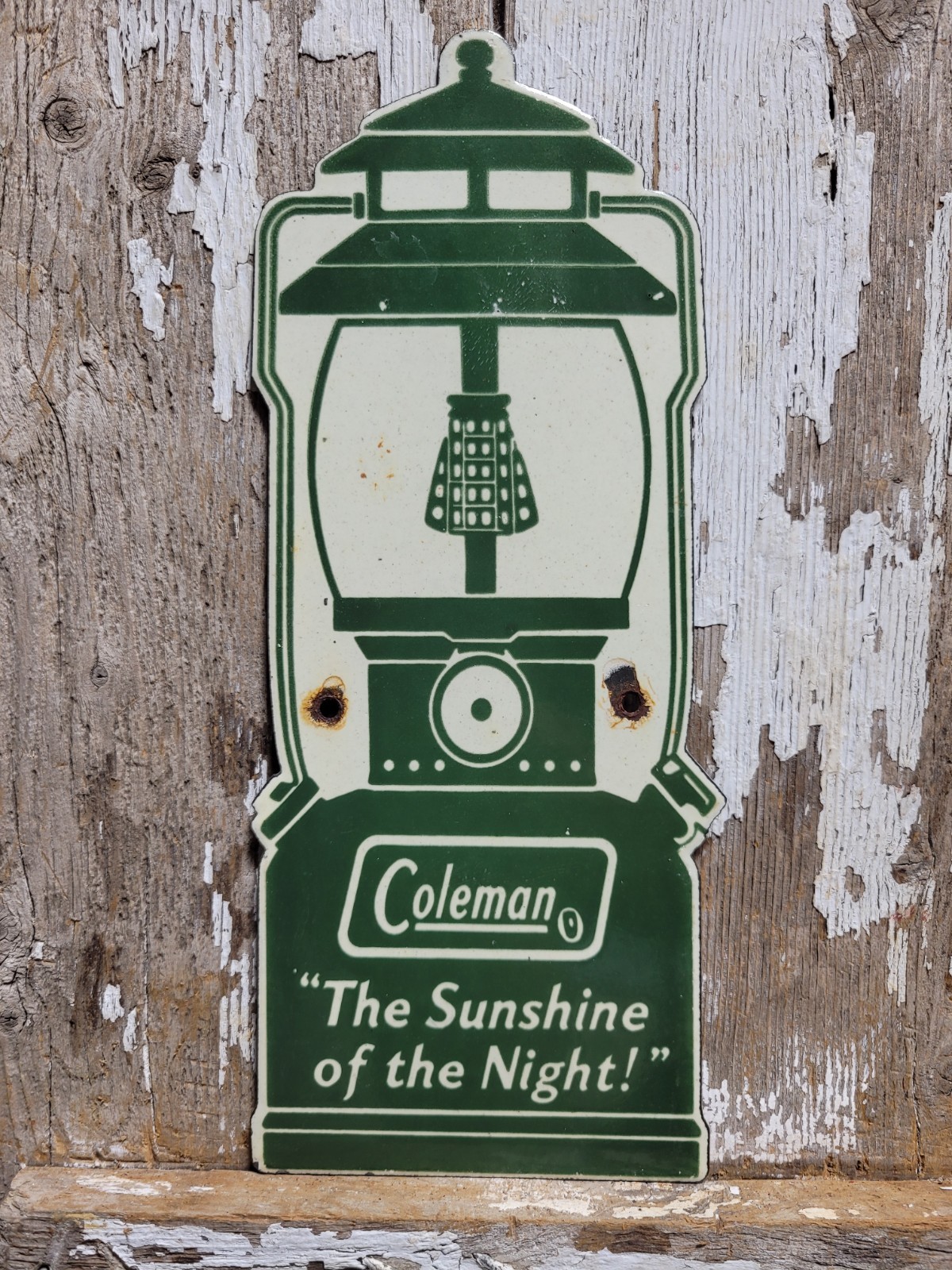 VINTAGE COLEMAN PORCELAIN SIGN RARE OLD CAMPING LANTERN HIKING NATIONAL PARK 