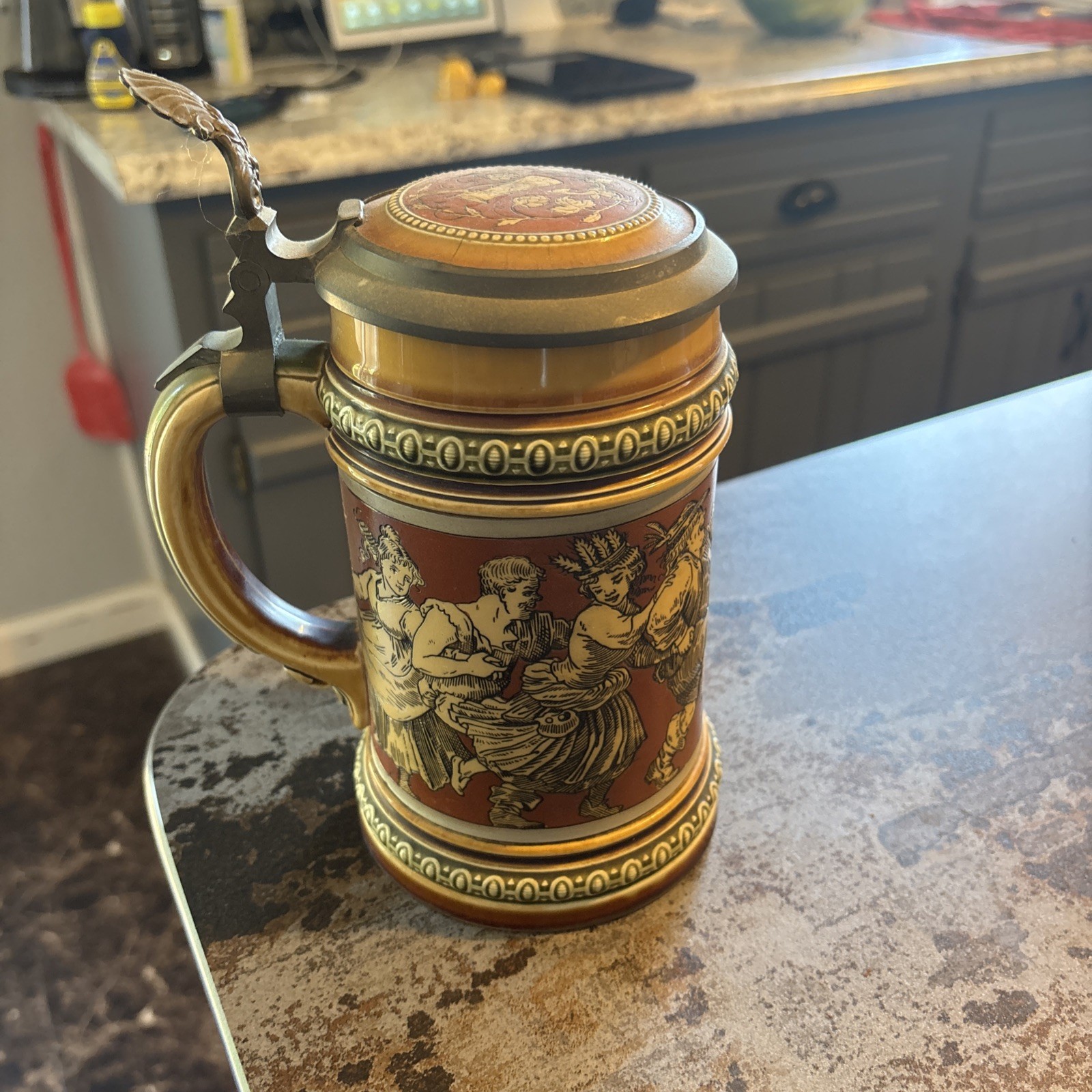 GERMAN METTLACH PEASANTS DANCING CERAMIC STEIN 2057 1/2 L 