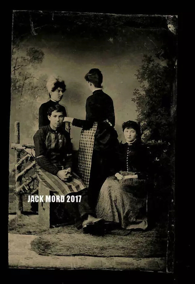Unusual Group Tintype Photo Back Turned To Photographer Occupational Rare Women