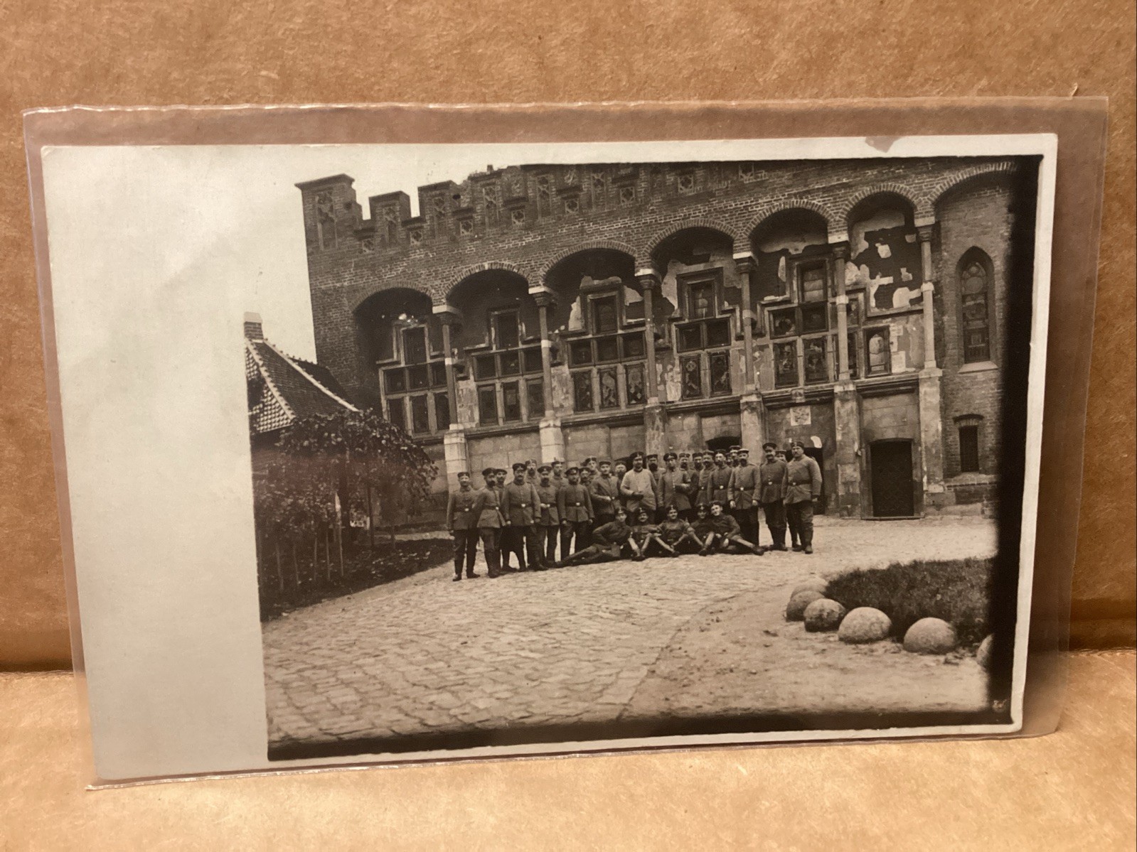WWI 1914 German Army Soldiers RPPC Real Photo Postcard Group Malbork Castle