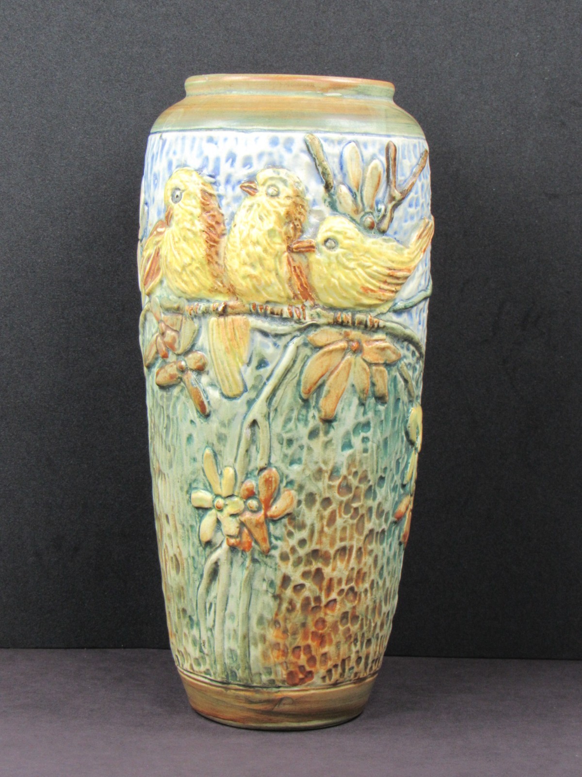 Antique RARE Weller Glendale Three Yellow Birds Vase Circa 1920's