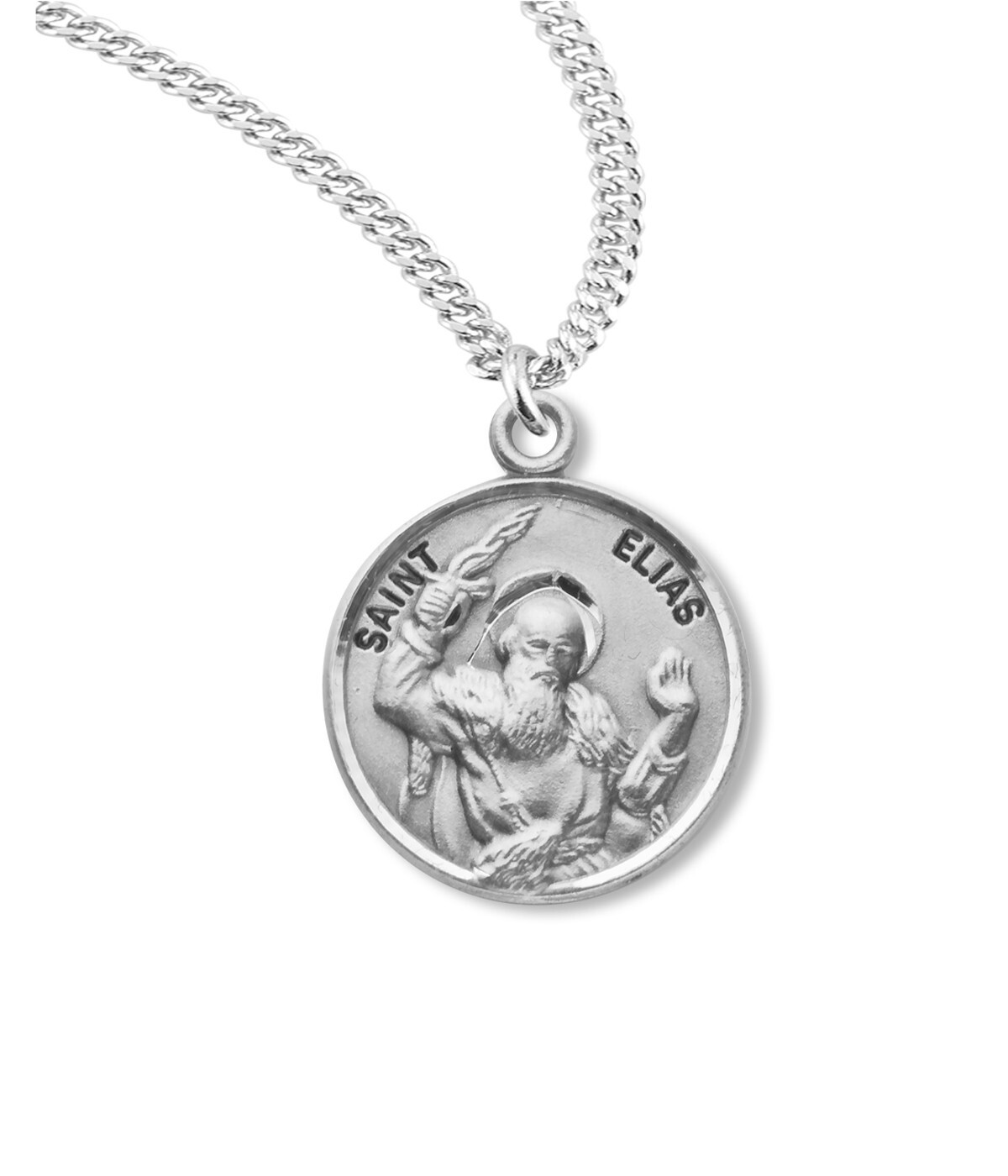 925 Sterling Silver Saint Elias Pendant Medal Necklace With Chain & Box