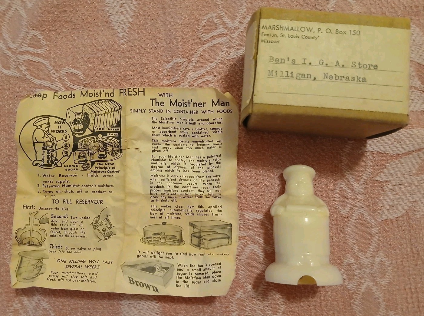 Vtg. 1940s Kitchen Gadget Bread Dehumidifier The Moist'ner Man Baker Figure Rare