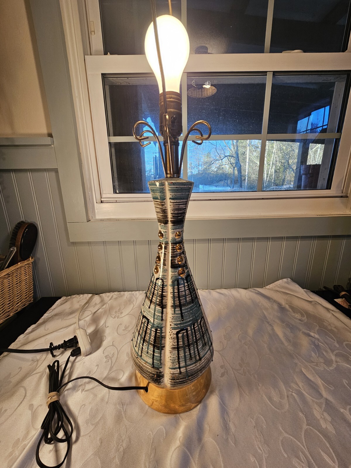 Vintage MCM Atomic Sputnik Black And Teal Table Lamp From Secret City Tn Estate