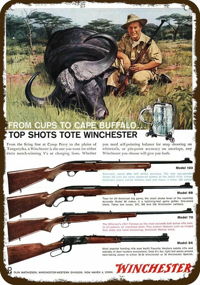 1960 WINCHESTER MODEL 100 - 88 - 70 - 94 RIFLE Gun DECORATIVE REPLICA METAL SIGN