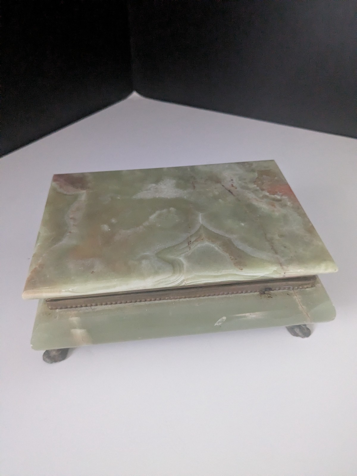 Vintage Green Onyx Marble Trinket Jewelry Box 