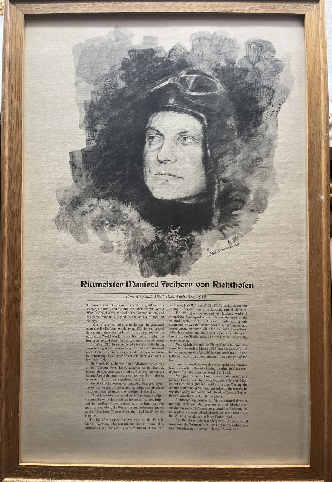 Rittmeister Manfred Freiherr von Richthofen Poster - WWI German Air Force Ace