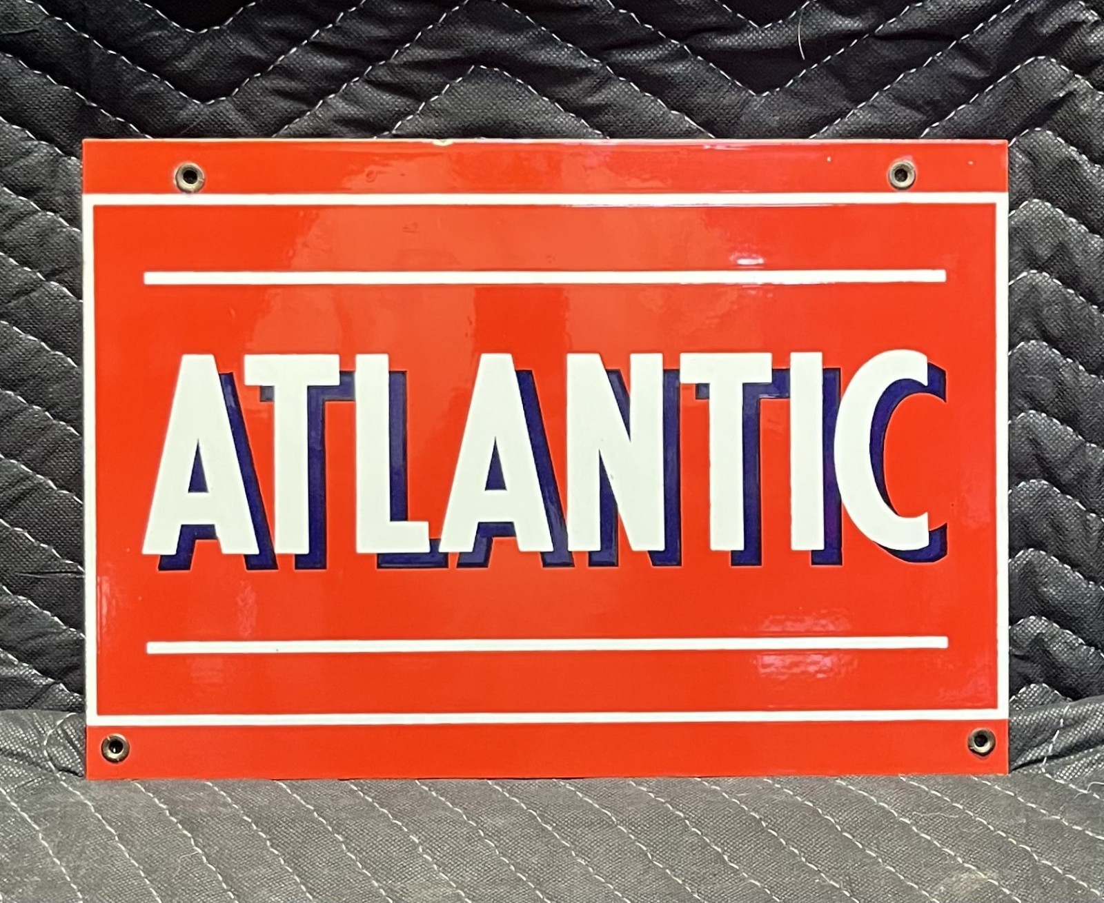 Vintage 1950's Atlantic Gasoline Porcelain Gas Pump Plate Sign (9 x 13)