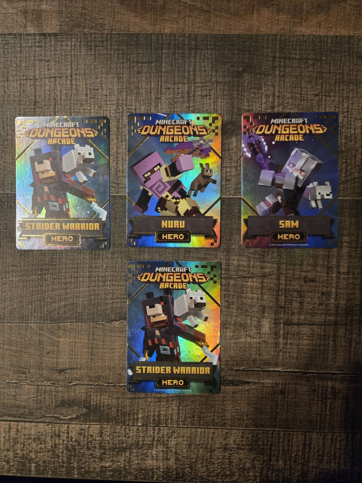 Minecraft Dungeons Arcade Cards (4x Heroes) Sam/Nuru/2x Strider warrior 