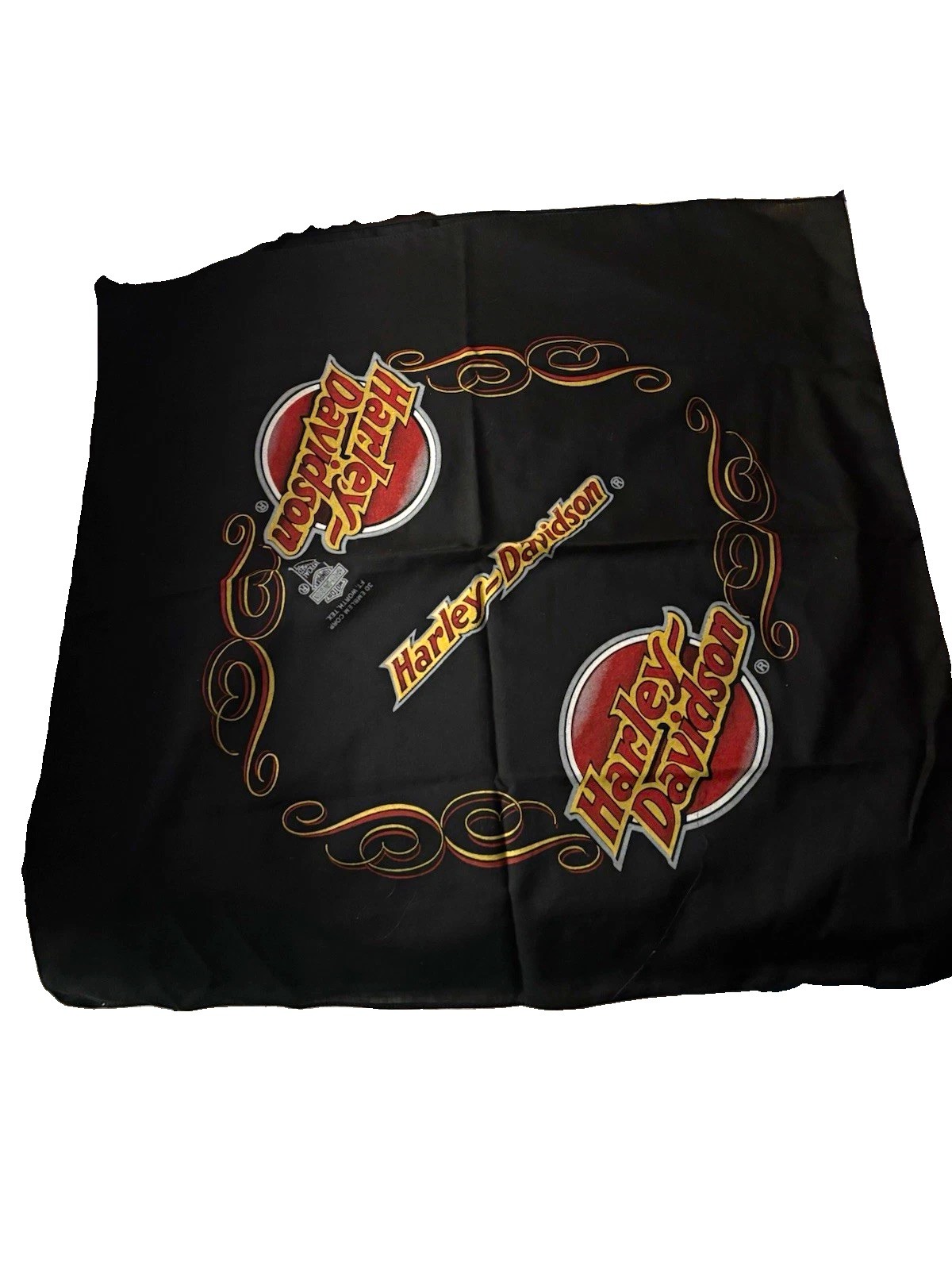 Vintage 1984 Harley Davidson Bandana Black Red Gold Biker Motorcycle 21” USA