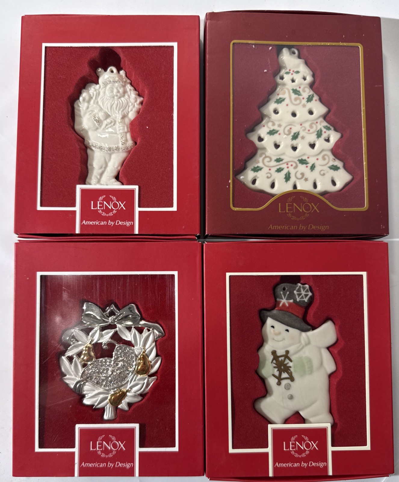4 LENOX Christmas Tree Ornaments American By Design NIB Set G Holiday Decor