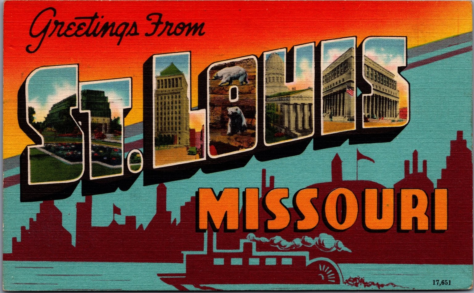Vintage Greetings From St. Louis Missouri Large Letter Linen Postcard 1950