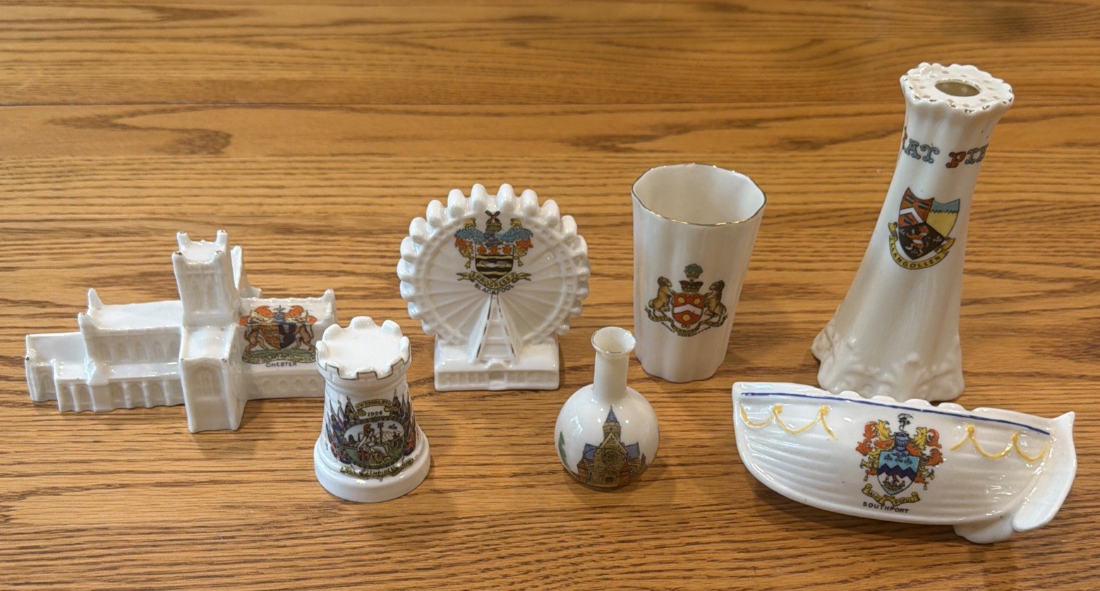 Vintage Crested Ware Arcadian China Lot Of 7 PCs.