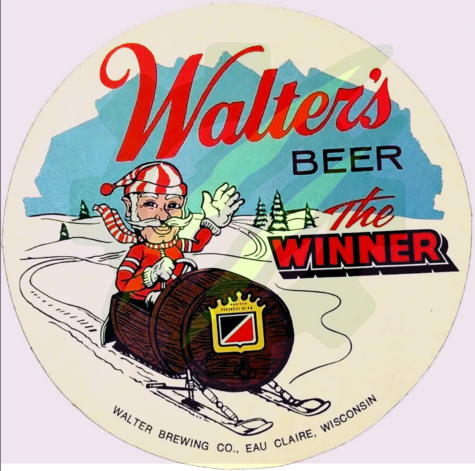 Vintage Walter’s Beer Sticker 1960s–70s The Winner – 9cm Round – Eau Claire WI