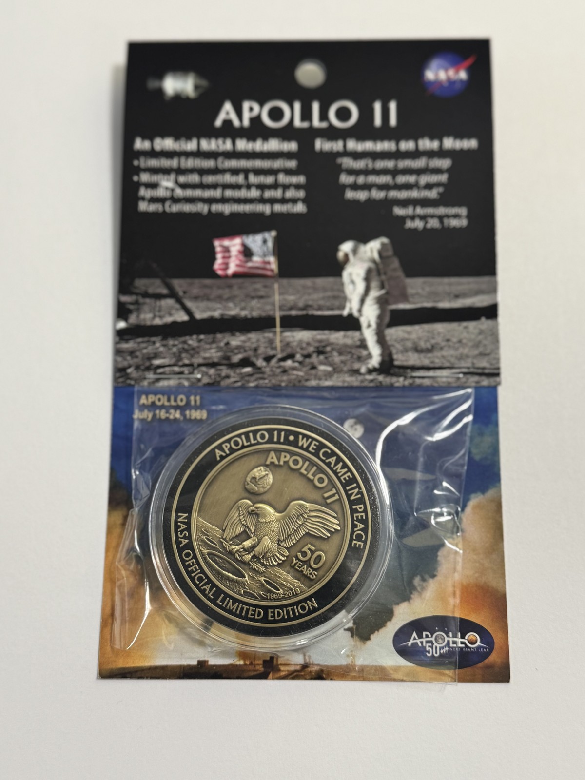 NASA Apollo 11 Medallion 50th Anniversary Contains Flown Command Metal