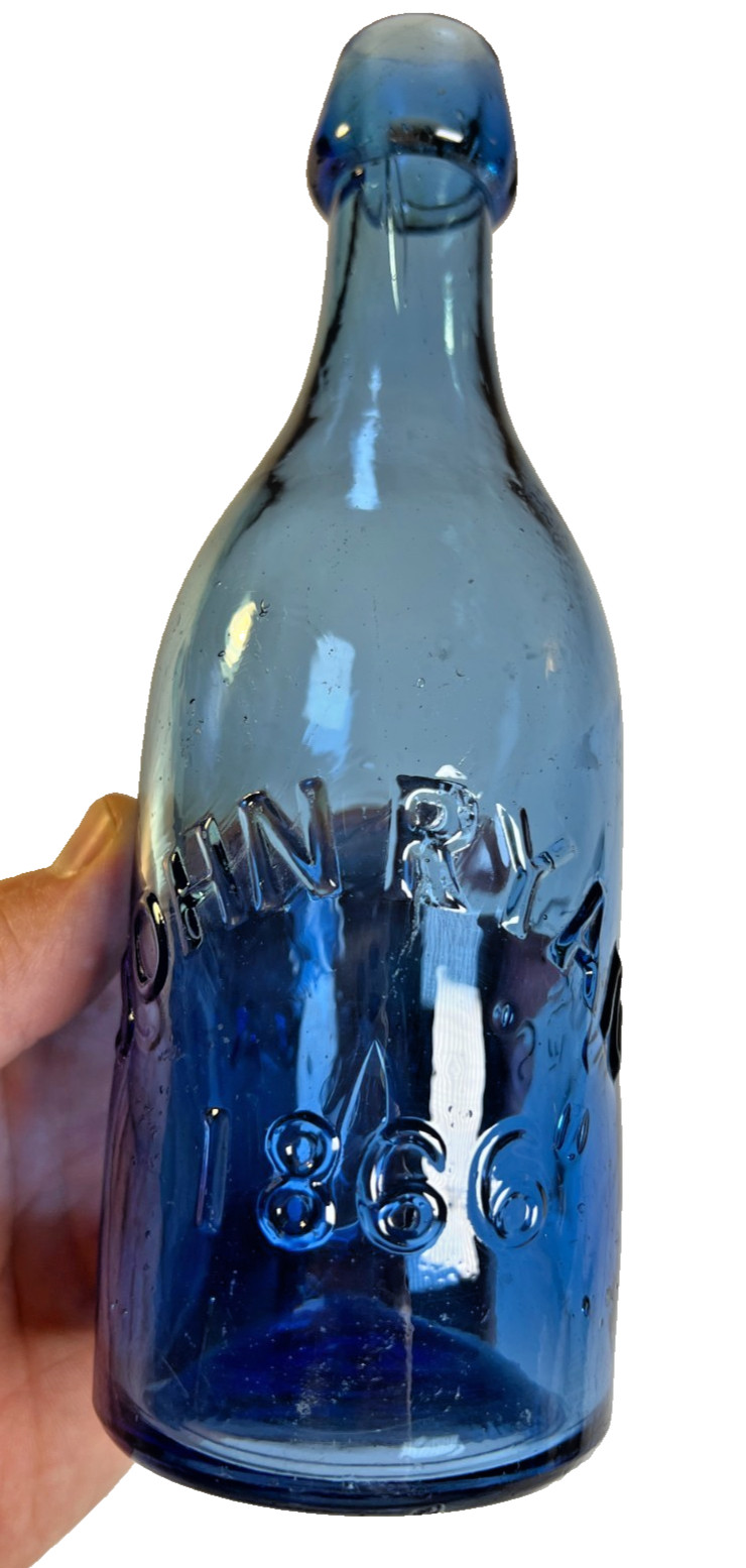 Antique JOHN RYAN 1866 Bottle Savannah Georgia GA Cobalt Blue Blobtop Blob Top