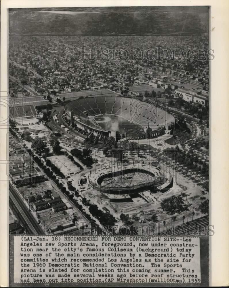 1959 Press Photo Aerial view of the construction of the Los Angeles Sports Arena