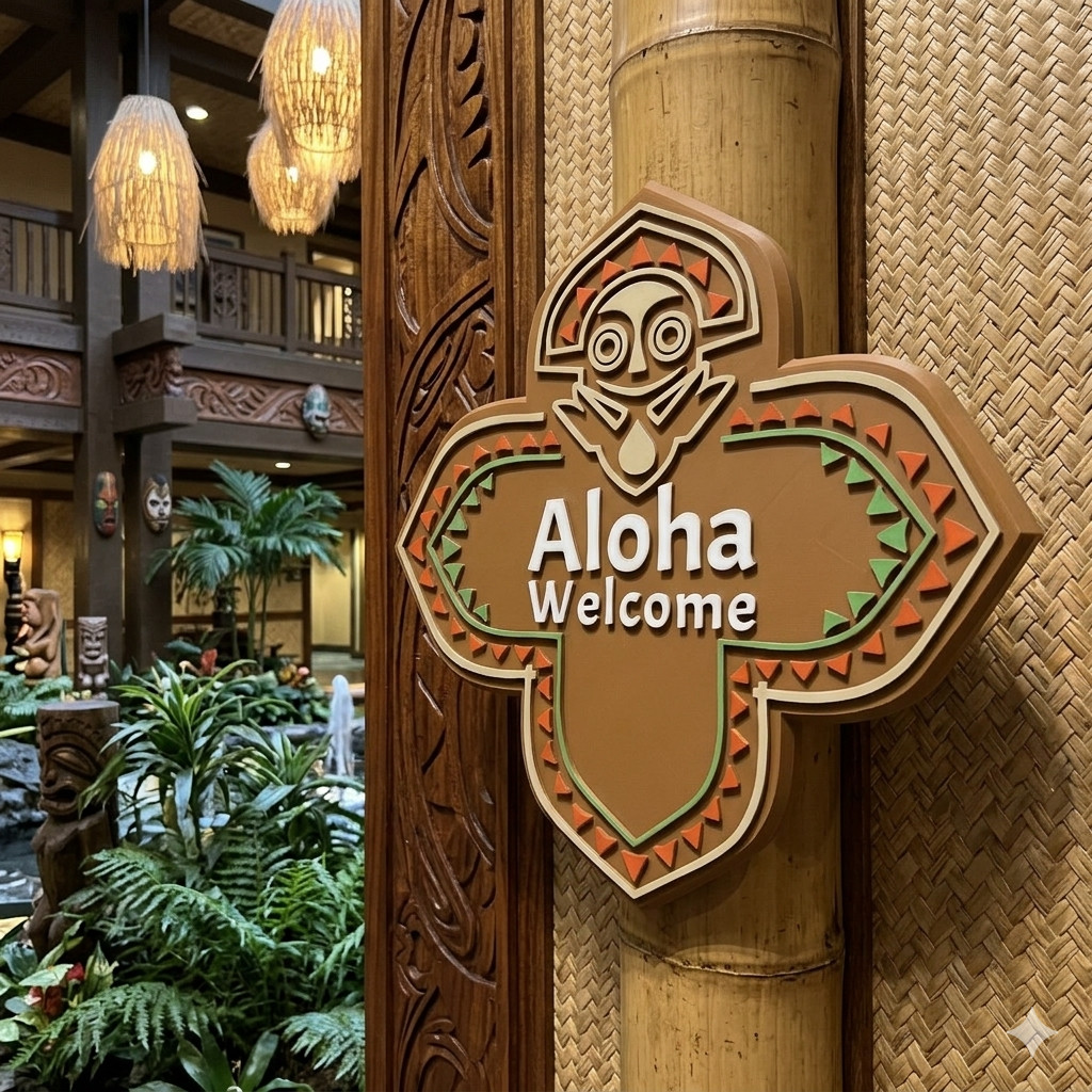 LARGE 12” Aloha Welcome Disney Inspired Polynesian Resort Tiki Plaque Decor