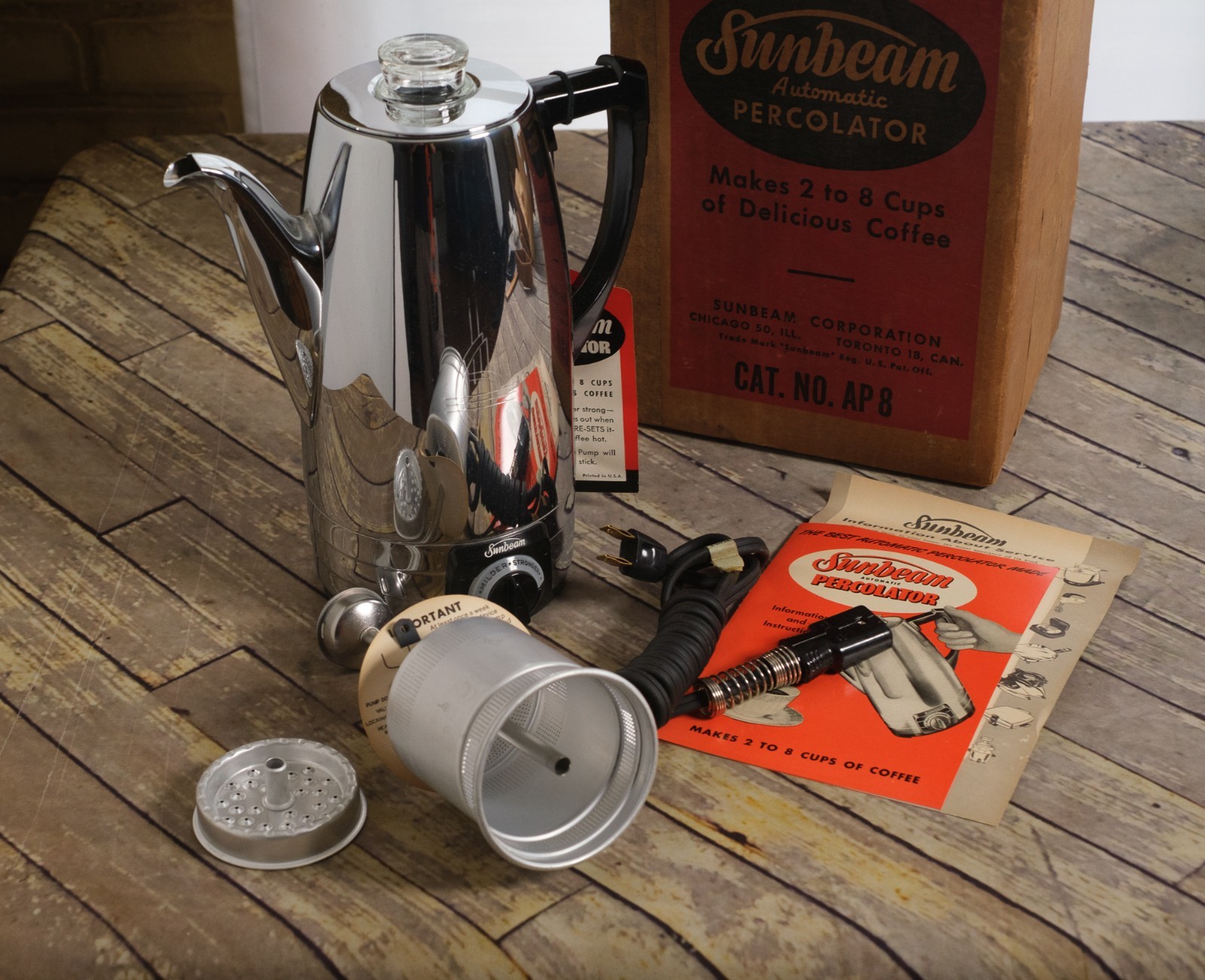 SUNBEAM PERCOLATOR Model AP 8 Cup Electric Coffee Pot Original Box NOS