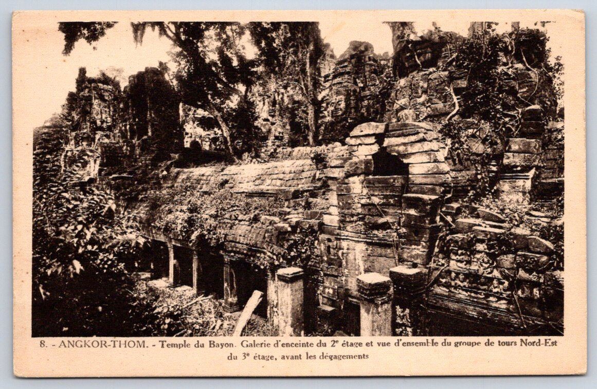 Antique Cambodia Postcard SIEM REAP Angkor Thom Bayon Temple 1920